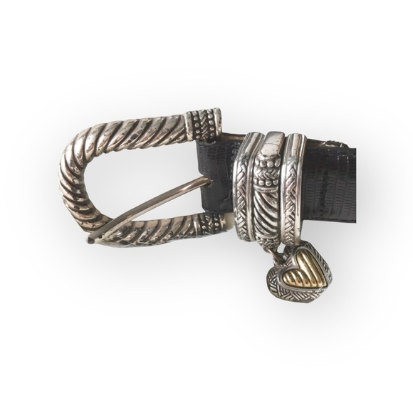 Vintage: Brighton ♡ Heart Charm Leather Belt ♡ Croc Embossed ♡ Two Tone Metal - Picture 10 of 16